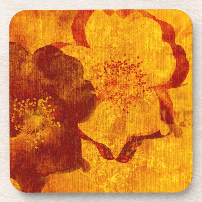 Rot-gelbe Blume grunge digitale Grafik Untersetzer (Vorderseite)