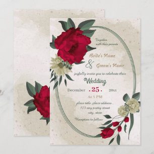Rot-gelbe Blumen geometrische Hochzeit Einladung