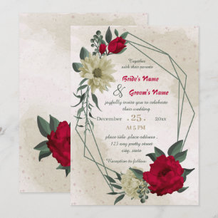 Rot-gelbe Blumen geometrische Hochzeit Einladung