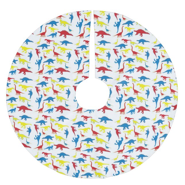 Rot-gelbe niedliche Dinosaurier-Baumrock Polyester Weihnachtsbaumdecke (Vorderseite)