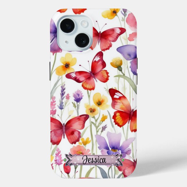 Rot-Gelbe Schmetterlinge & Blooms iPhone/iPad Gehä Case-Mate iPhone Hülle (Rückseite)