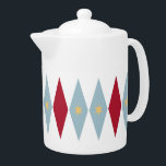 Rot gelbe Stangen mit Diamanten Retro MCM<br><div class="desc">Dieses fabelhafte,  moderne Teekanne aus der Mitte des Jahrhunderts besticht durch blaue und rote Diamanten mit cremefarbenen Sternen. Es ist eine tolle Möglichkeit,  Ihrer Küche etwas Spaß zu machen!</div>