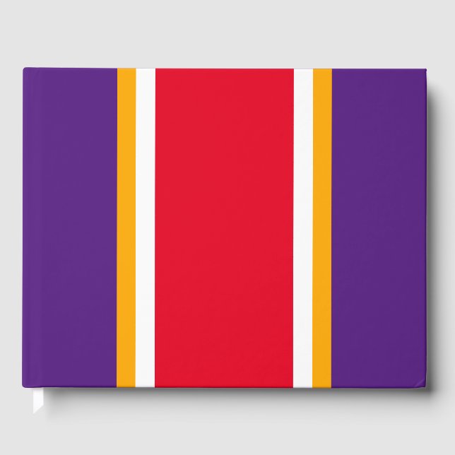 Rot-gelbe Streifen auf fett Lila Gästebuch (Vorderseite)