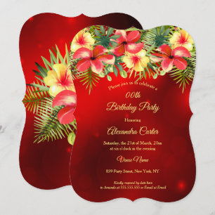 Rot gelber Hibiskus Tropische Blumen Party Einladung