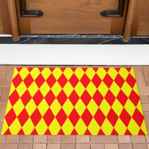 Rot-gelbes Harlekin-Karodesign Fußmatte