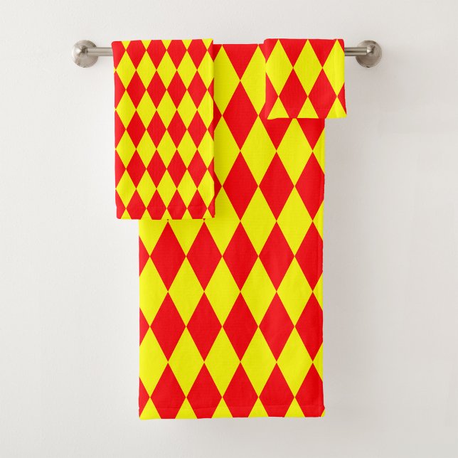 Rot-gelbes Harlekin-Karomuster  Badhandtuch Set (Von Creator hochgeladen)