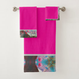 Rot gepunktetes Blumenrosa Badhandtuch Set