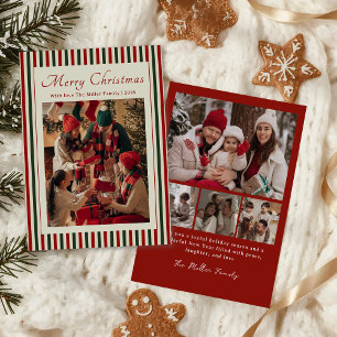Rot gestreifte Familienfoto-Weihnachts-Feiertagska Feiertagskarte