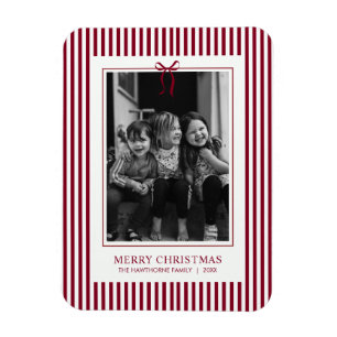 Rot gestreifte Festtags-Familienfoto Magnet
