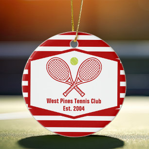 Rot gestreifter Tennis Custom Country Club Weihnac Keramik Ornament
