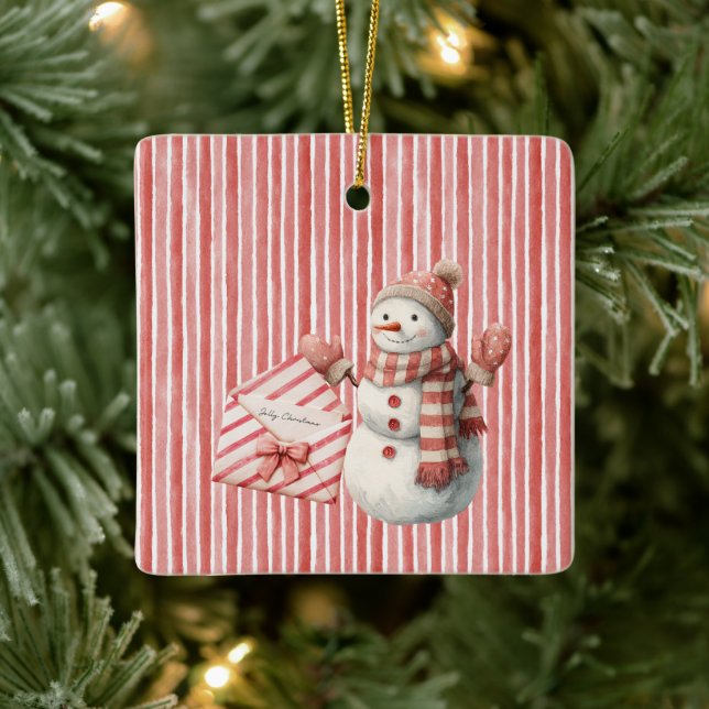 Rot gestreifter Weihnachtsmann Keramikornament (Baum)