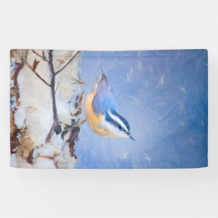 Rot gezapfte Nuthatch Malerei Original Vogelkunst Banner