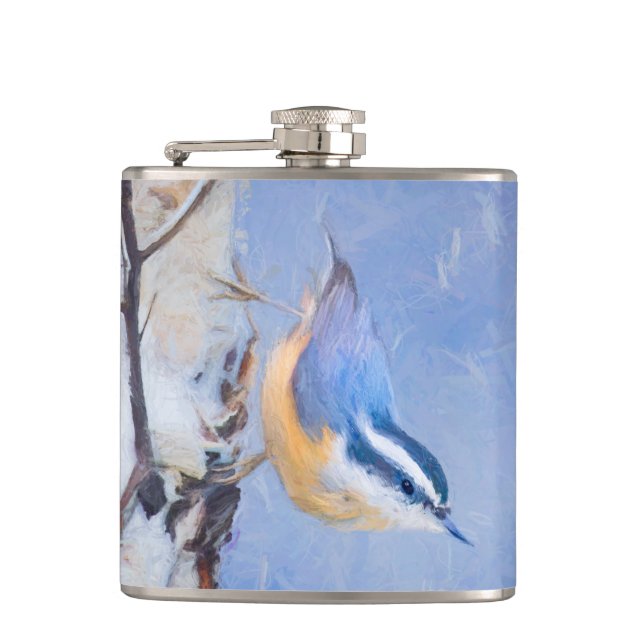 Rot gezapfte Nuthatch Malerei Original Vogelkunst Flachmann (Vorderseite)