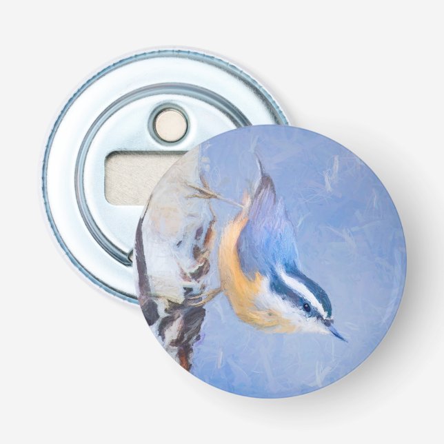 Rot gezapfte Nuthatch Malerei Original Vogelkunst Flaschenöffner (Vorderseite)