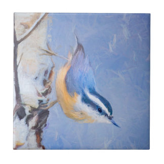 Rot gezapfte Nuthatch Malerei Original Vogelkunst Fliese