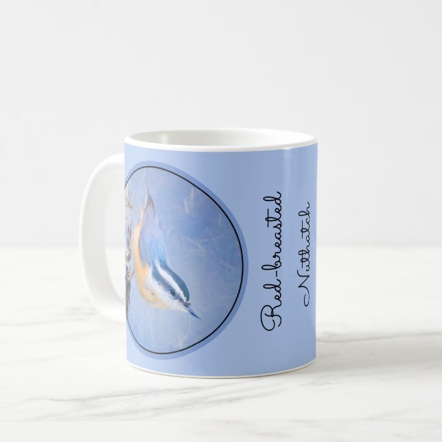 Rot gezapfte Nuthatch Malerei Original Vogelkunst Kaffeetasse (Vorderseite Links)