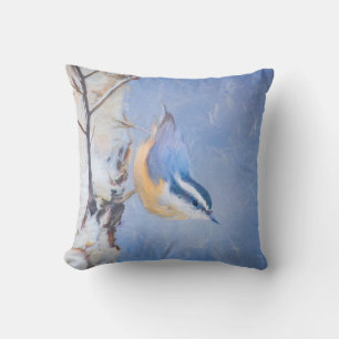 Rot gezapfte Nuthatch Malerei Original Vogelkunst Kissen