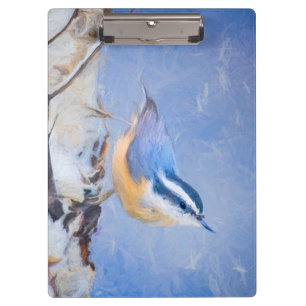 Rot gezapfte Nuthatch Malerei Original Vogelkunst Klemmbrett