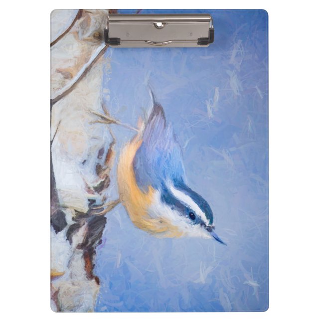 Rot gezapfte Nuthatch Malerei Original Vogelkunst Klemmbrett (Vorderseite)