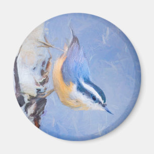 Rot gezapfte Nuthatch Malerei Original Vogelkunst Magnet