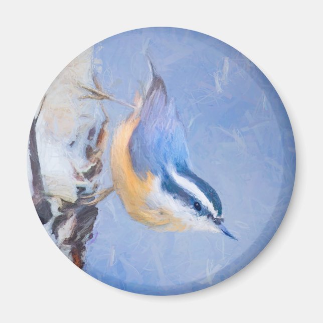 Rot gezapfte Nuthatch Malerei Original Vogelkunst Magnet (Vorne)