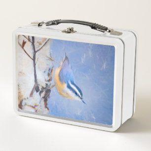 Rot gezapfte Nuthatch Malerei Original Vogelkunst Metall Brotdose