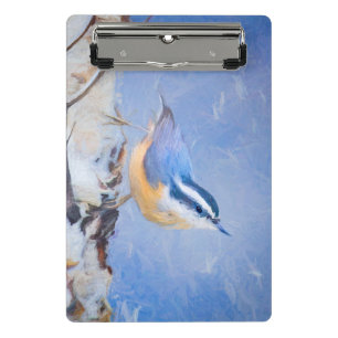 Rot gezapfte Nuthatch Malerei Original Vogelkunst Mini Klemmbrett
