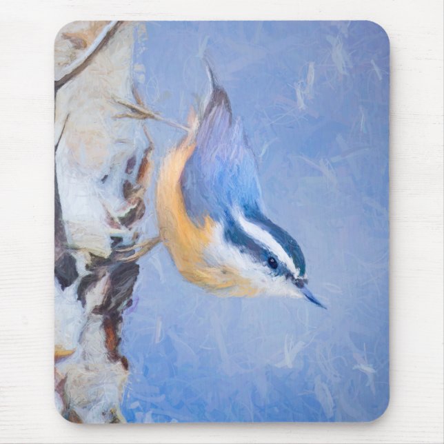 Rot gezapfte Nuthatch Malerei Original Vogelkunst Mousepad (Vorne)