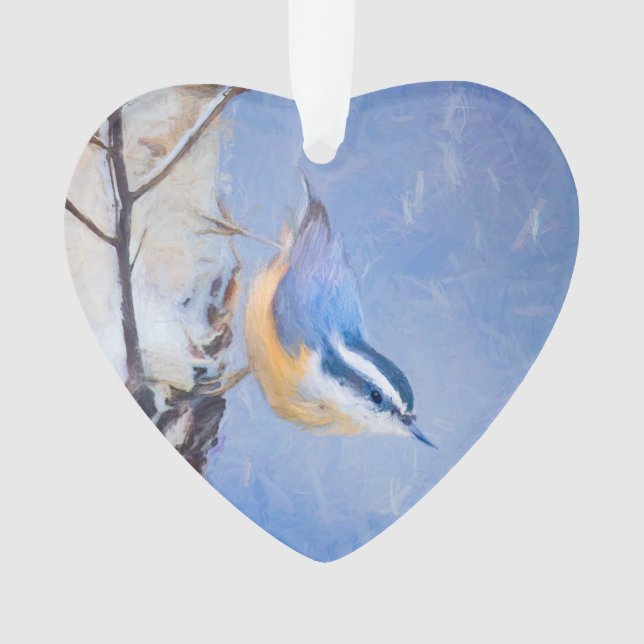 Rot gezapfte Nuthatch Malerei Original Vogelkunst Ornament (Vorderseite)