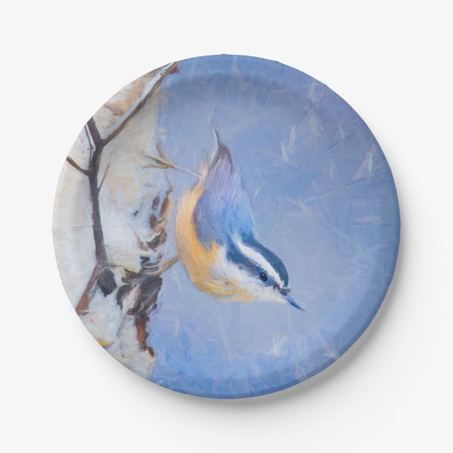 Rot gezapfte Nuthatch Malerei Original Vogelkunst Pappteller (Vorderseite)