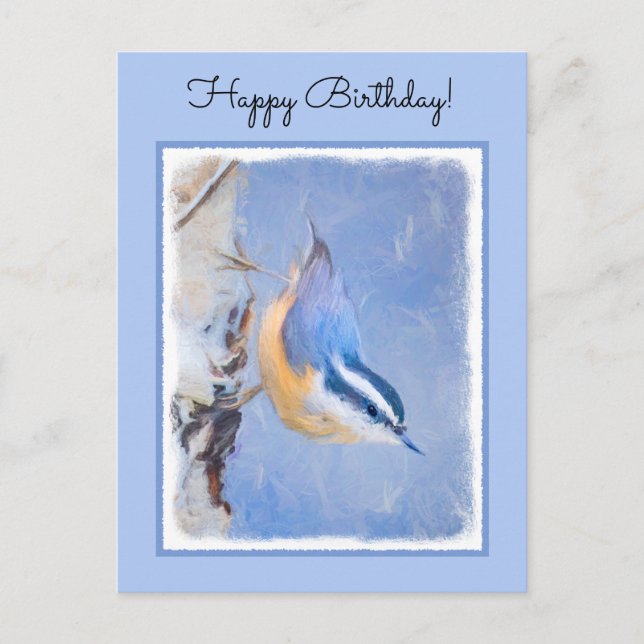 Rot gezapfte Nuthatch Malerei Original Vogelkunst Postkarte (Vorderseite)