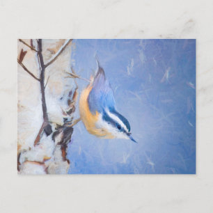 Rot gezapfte Nuthatch Malerei Original Vogelkunst Postkarte