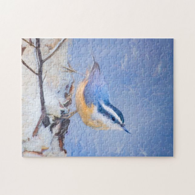 Rot gezapfte Nuthatch Malerei Original Vogelkunst Puzzle (Horizontal)