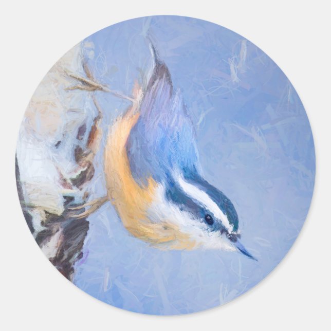 Rot gezapfte Nuthatch Malerei Original Vogelkunst Runder Aufkleber (Vorderseite)