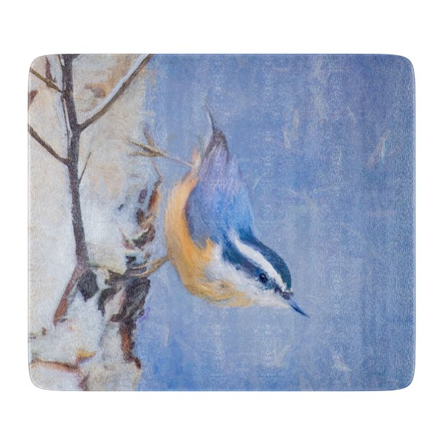 Rot gezapfte Nuthatch Malerei Original Vogelkunst Schneidebrett (Vorderseite)