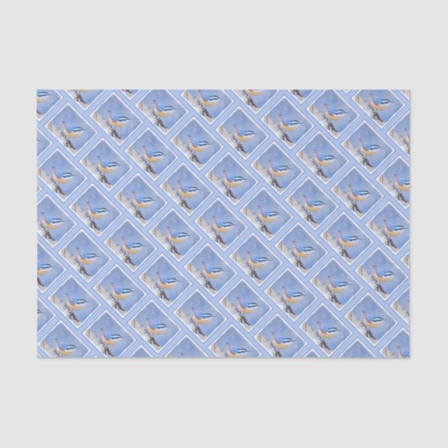 Rot gezapfte Nuthatch Malerei Original Vogelkunst Seidenpapier (Vorderseite)