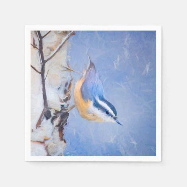 Rot gezapfte Nuthatch Malerei Original Vogelkunst Serviette (Vorderseite)
