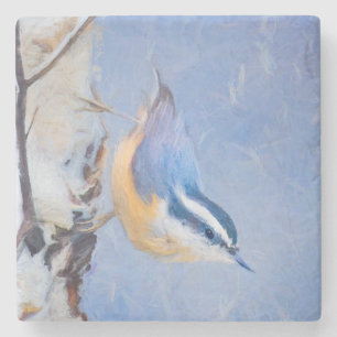 Rot gezapfte Nuthatch Malerei Original Vogelkunst Steinuntersetzer