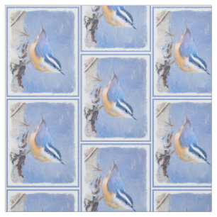 Rot gezapfte Nuthatch Malerei Original Vogelkunst Stoff