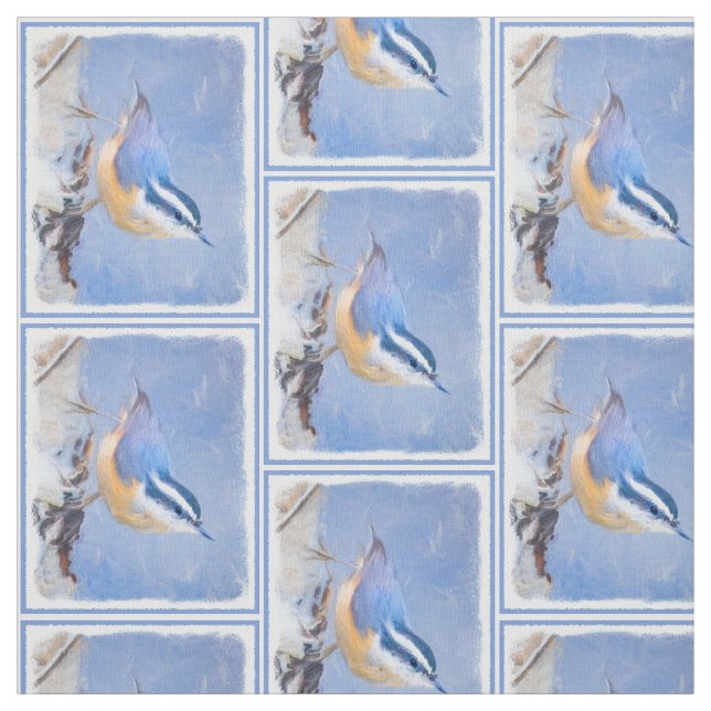 Rot gezapfte Nuthatch Malerei Original Vogelkunst Stoff (Muster)