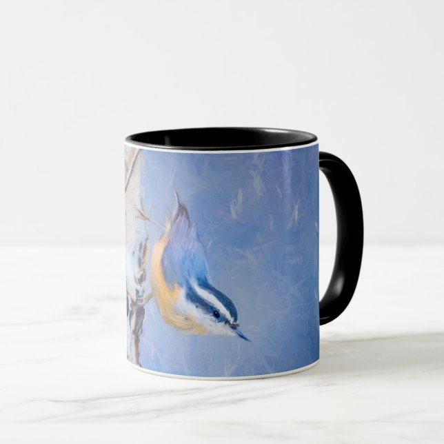 Rot gezapfte Nuthatch Malerei Original Vogelkunst Tasse (VorderseiteRechts)