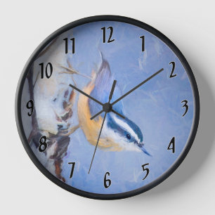 Rot gezapfte Nuthatch Malerei Original Vogelkunst Uhr