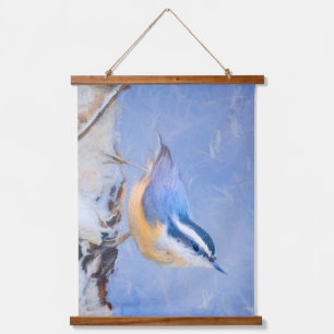 Rot gezapfte Nuthatch Malerei Original Vogelkunst Wandteppich Mit Holzrahmen