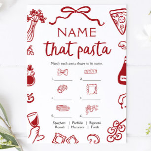 Rot gezeichnete "Wie heißt diese Pasta?"-Bridal-Sh Einladung