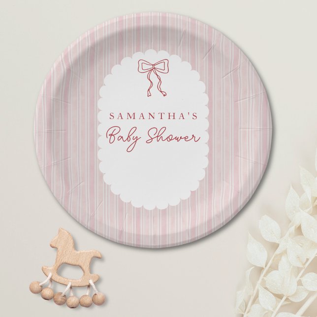 Rot gezeichneter Bogen Rosa Mädchen Baby Shower Pappteller (Red Hand Drawn Boho Bows Paper Plate)