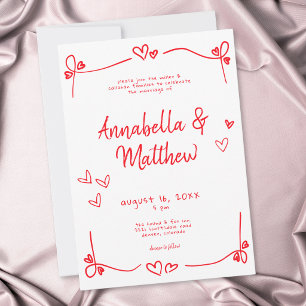 Rot gezeichnetes Herz Whimsical moderne Hochzeit Einladung