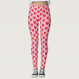 Rot gezeichnetes Kritzel-Herzen-Muster auf Pastell Leggings