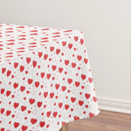 Rot glänzende Passionsherzen, niedlich romantische Tischdecke