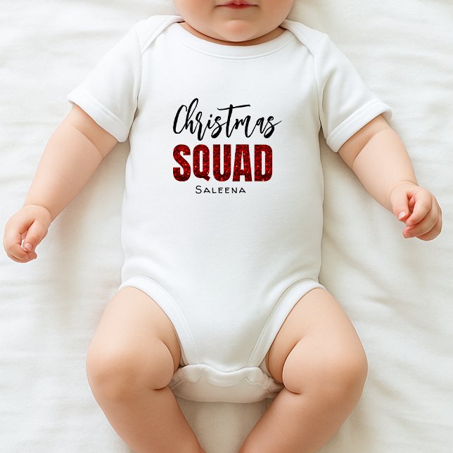 Rot glitziger Weihnachts-Squad-Name Weiß Baby Strampler (Von Creator hochgeladen)