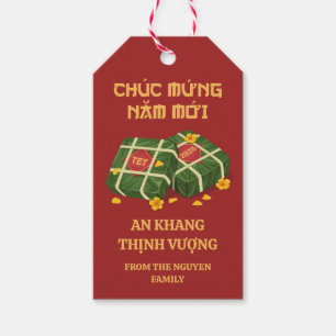 Rot & Gold Banh Chung Ochna Vietnamesisches Tet 20 Geschenkanhänger